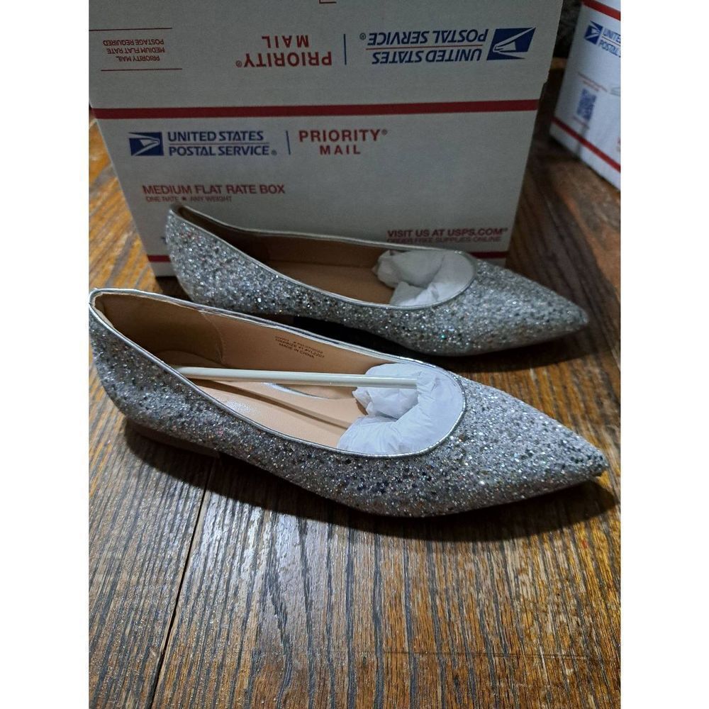 New 10M Kiderence Silver Glitter Flats Pointed Toe Slip on Party Dress Shoes - Picture 7 of 9